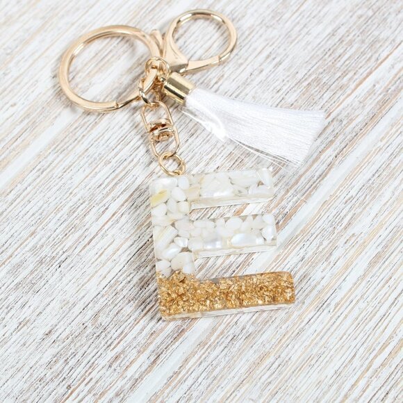 CLEARANCE  New "E" & White Tassel Keychain - Picture 1 of 4